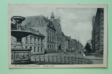 Postcard PC Saarbruecken St Johann 1919 Mining school Town architecture Saarland